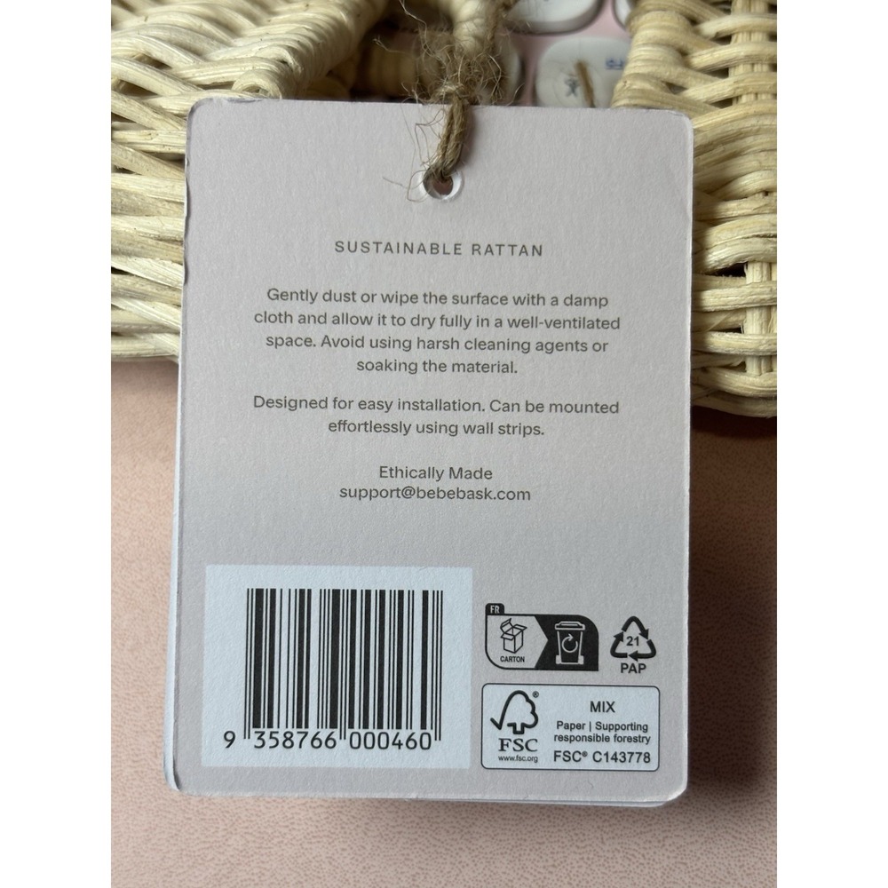 BEBE BASK Rattan Curved Baby Clothes Hangers Set of 2 Beige Under 6in - Picture 4 of 7